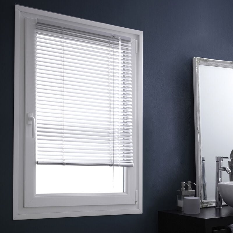 Madecostore - Store vénitien aluminium 25mm sans percer - Rouge - L107 x H150cm