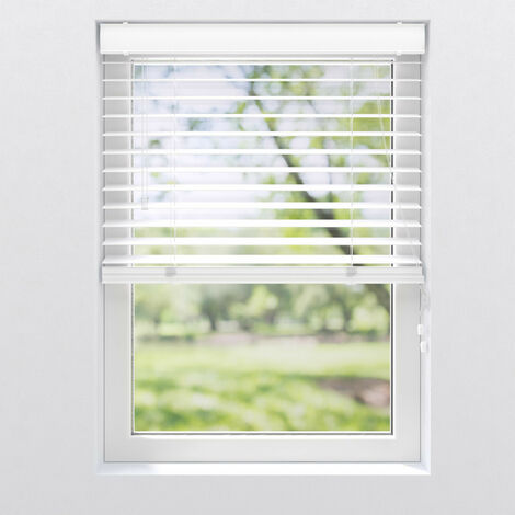 Store vénitien PVC effet bois 50mm - Blanc - L105 x H175cm - Blanc