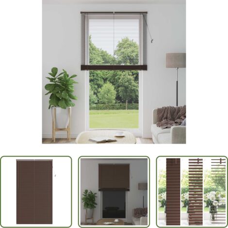 Lot De 2 Stores Vénitiens En Bois Marron Avec Supports PVC Pour Fenêtre