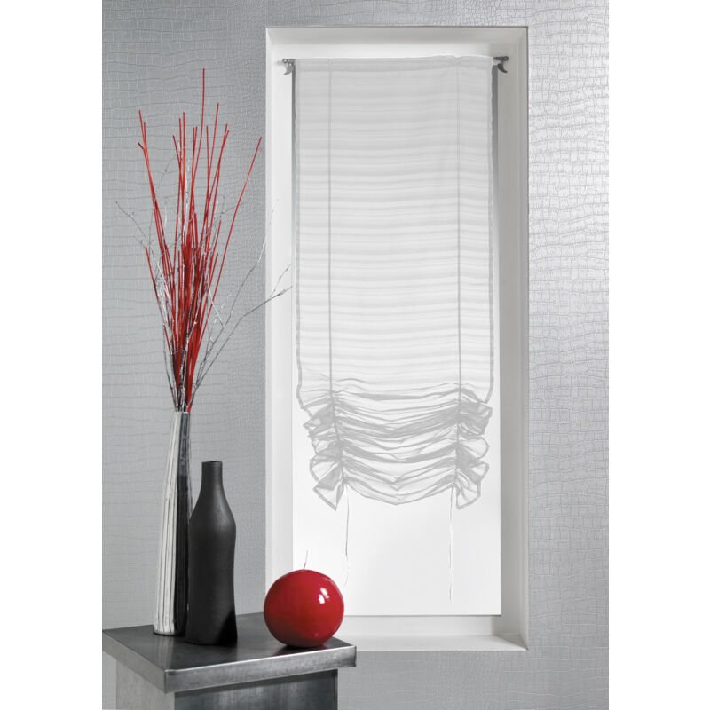 Store voilage à remonter plissé Blanc 90x200 cm