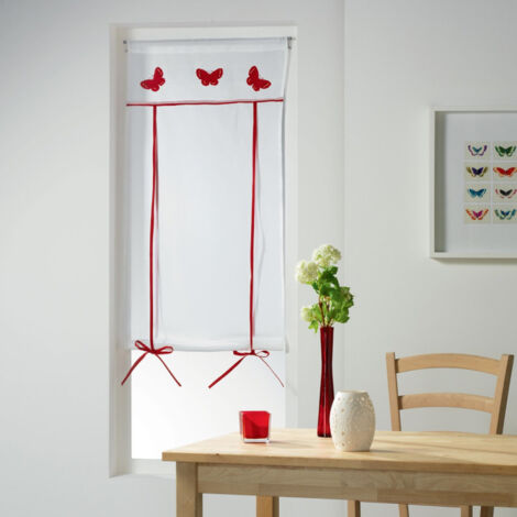 Store Voilage Brodé "Opaline" 60x160cm Rouge