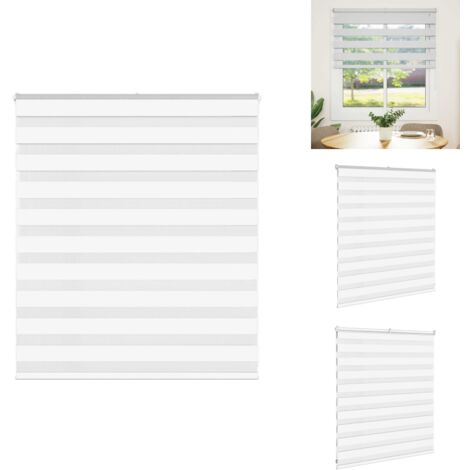 Store zèbre blanc 120x100 cm largeur du tissu 115,9cm polyester - Store Zébré - Stores Zébrés - Store À Enrouleur Zébré - Double Store À Enrouleur