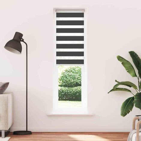 Store zèbre，Store vénitien noir 55x200 cm largeur du tissu 50,9 cm polyester CFW8084727