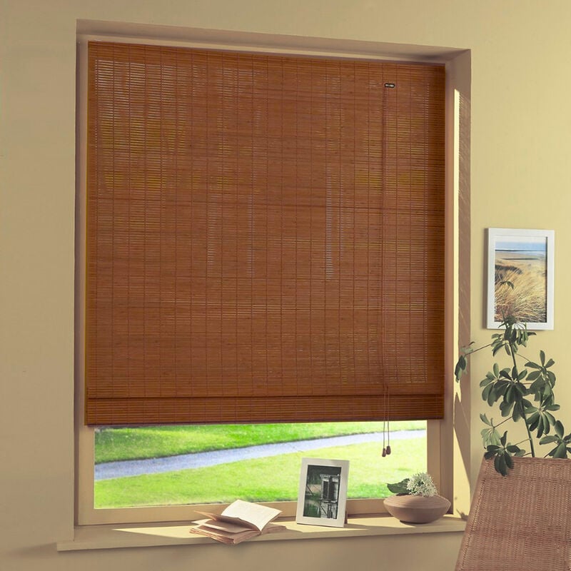 Madecostore - Store bateau en bambou fines lattes - Acajou - L84 x H130cm