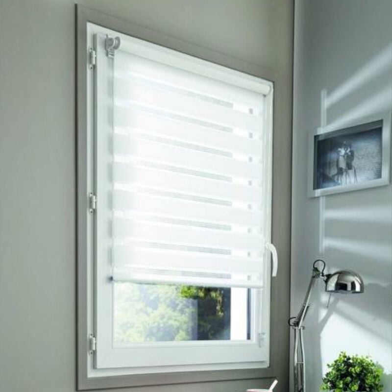 Madecostore - Lot de 2 stores jour nuit basiques - Blanc - L66 x H100cm - Blanc