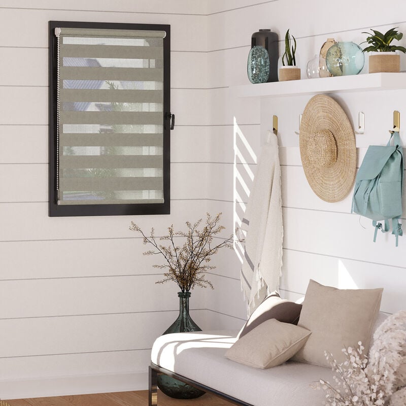 Madecostore - Store enrouleur jour nuit prêt-à-poser sans percer h190cm - Marron - L120 x H190cm