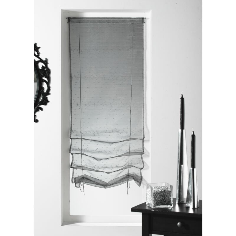 Store à remonter voilage organza fantaisie 'goutte d'eau' Gris clair 45x200cm