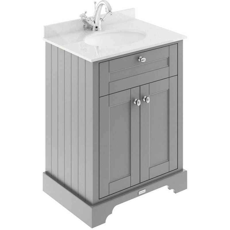 Old London Storm Grey 600mm 2 Door Vanity Unit with White Marble Top and Basin with 1 Tap Hole - LOF222