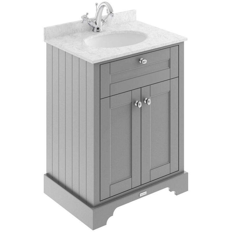 Old London Storm Grey 600mm 2 Door Vanity Unit with Grey Marble Top and Basin with 1 Tap Hole - LOF223