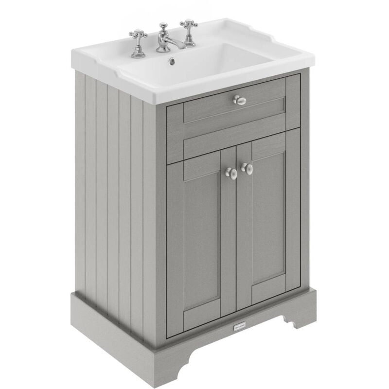 Old London Storm Grey 600mm 2 Door Vanity Unit and Basin with 3 Tap Holes - LOF233