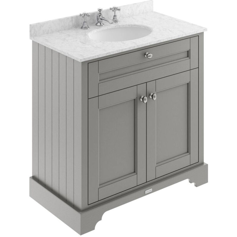 Old London Storm Grey 800mm 2 Door Vanity Unit with Grey Marble Top and Basin with 3 Tap Holes - LOF232