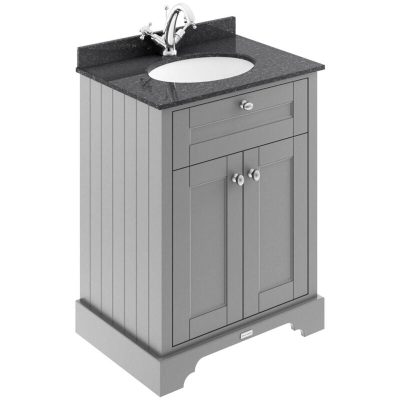 Old London Storm Grey 600mm 2 Door Vanity Unit with Black Marble Top and Basin with 1 Tap Hole - LOF221