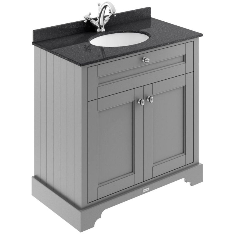 Old London Storm Grey 800mm 2 Door Vanity Unit with Black Marble Top and Basin with 1 Tap Hole - LOF227