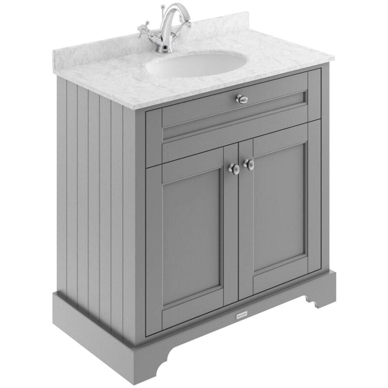 Old London Storm Grey 800mm 2 Door Vanity Unit with Grey Marble Top and Basin with 1 Tap Hole - LOF229