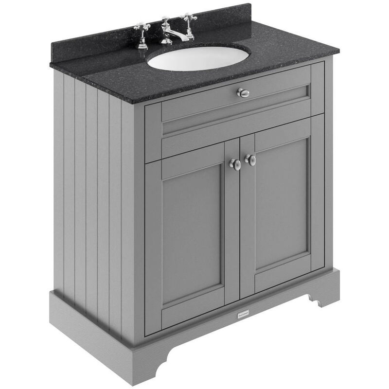 Old London Storm Grey 800mm 2 Door Vanity Unit with Black Marble Top and Basin with 3 Tap Holes - LOF230