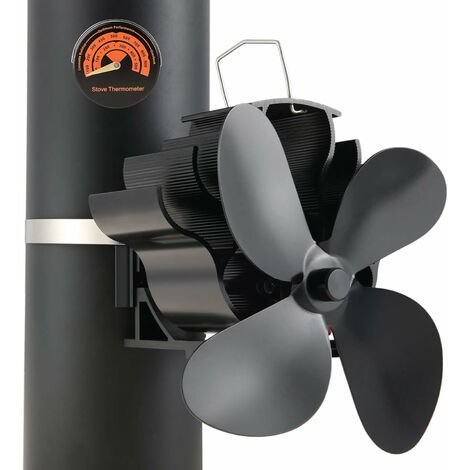 Stove Fan with Thermometer 4-Blade Wood Burner Stove Fan Quiet Design, Log Burner Fan Eco-Friendly Heat Powered Fan for Wood Burning Stove Log Burner Fireplace