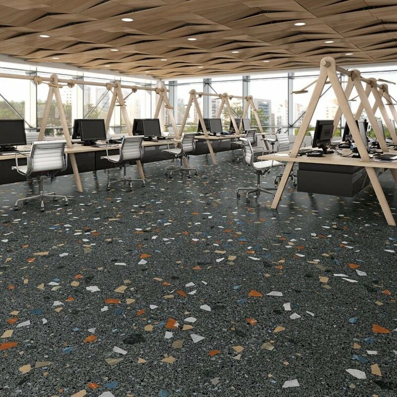 Stracciatella grafito - Carrelage aspect terrazzo coloré 60x120 cm - Boîte de 2 unités - m2 par Boîte:1.44 - Blanc, Noir, Beige, Marron, Orange, Bleu