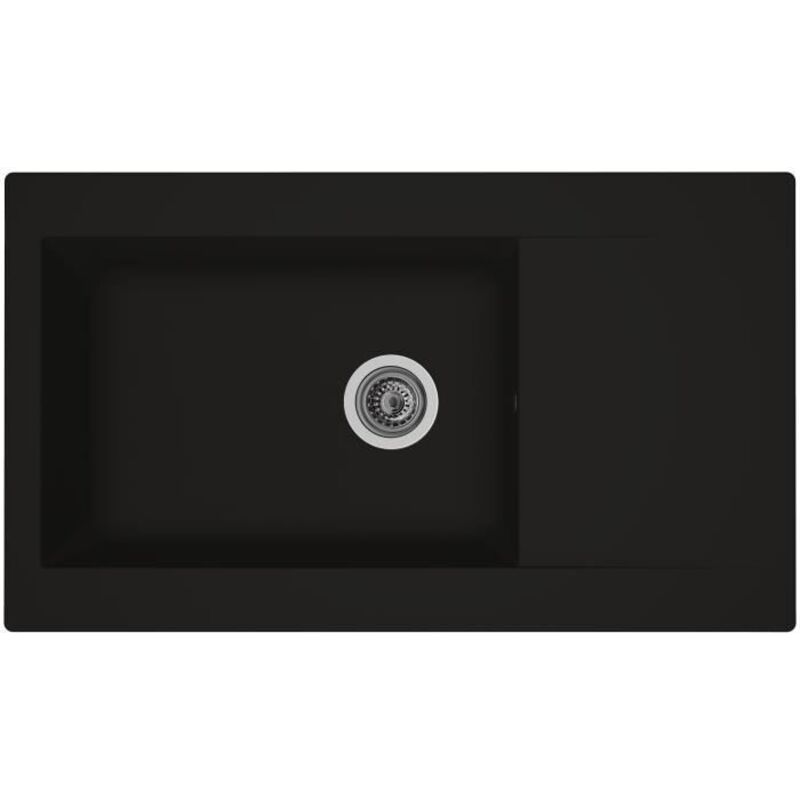 Stradour - evier cuisine a encastrer 1 grand bac + 1 égouttoir einna - résine - 86 x 50 cm - noir