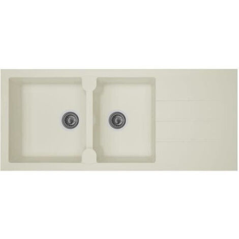 STRADOUR Evier cuisine a encastrer 2 bacs + 1 égouttoir Aloa - Résine - 116 x 50 cm - Blanc