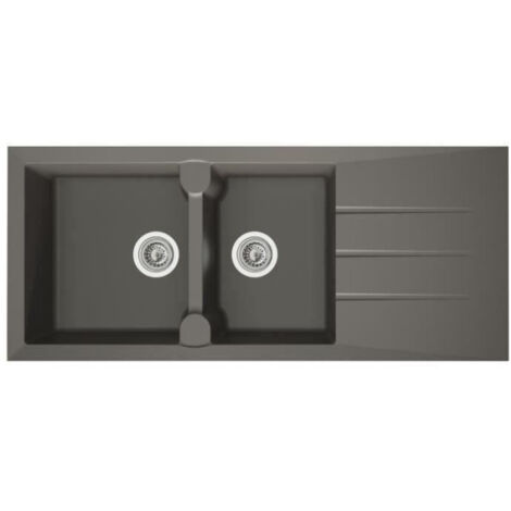 STRADOUR Evier cuisine a encastrer 2 bacs + 1 égouttoir Aloa - Résine - 116 x 50 cm - Gris béton