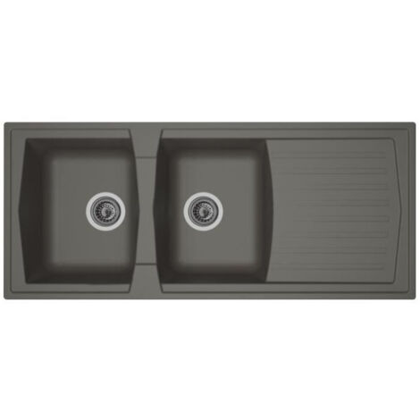 STRADOUR Evier cuisine a encastrer 2 bacs + 1 égouttoir Arena - Résine - 116 x 50 cm - Gris béton