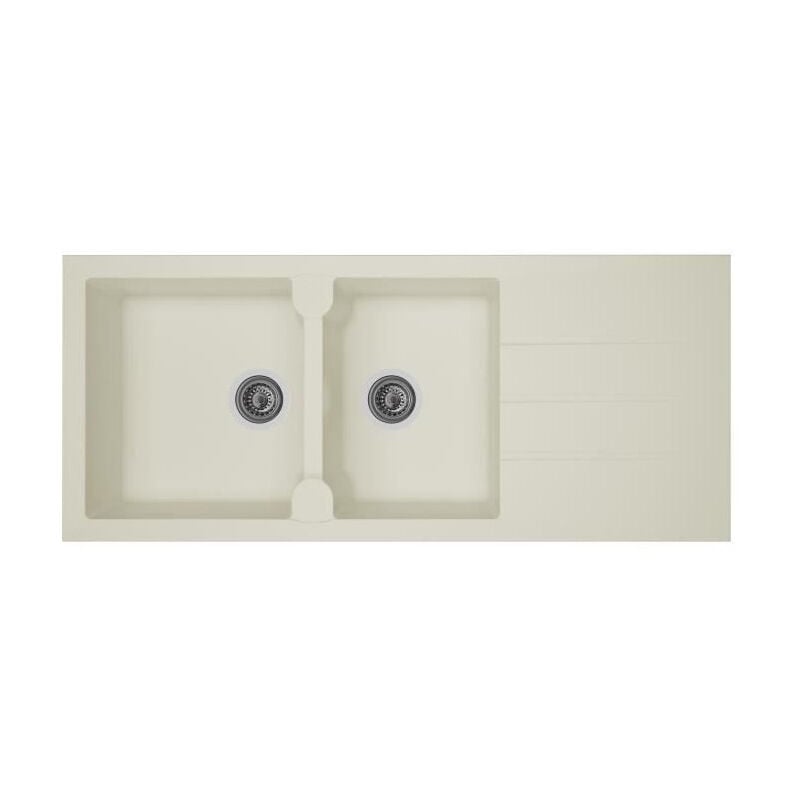 Les Tendances - stradour Evier cuisine a encastrer 2 bacs + 1 egouttoir Aloa - Resine - 116 x 50 cm - Blanc
