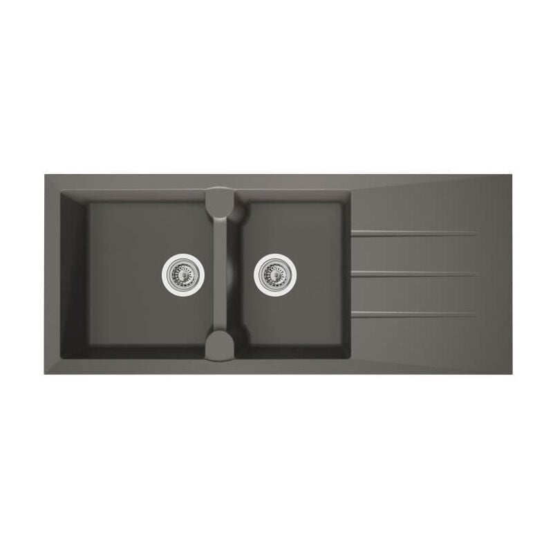 Stradour Evier cuisine a encastrer 2 bacs + 1 egouttoir Aloa - Resine - 116 x 50 cm - Gris beton