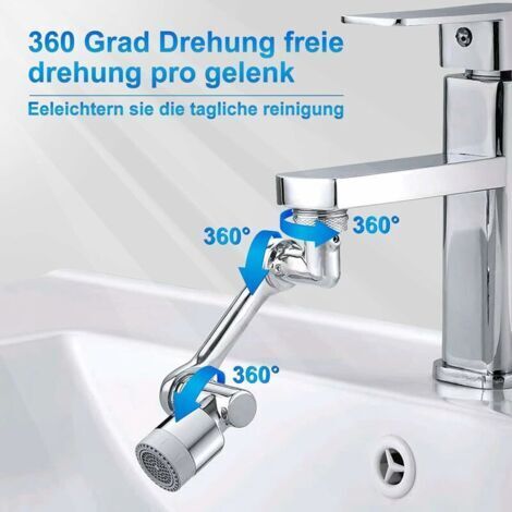 Strahlregleraufsatz für Küchenarmaturen, 1080° schwenkbarer Strahlregler, multifunktionale, drehbare Verlängerungsarmatur mit 2 Strahlarten, Küchenarmatur-Verlängerungsaufsatz