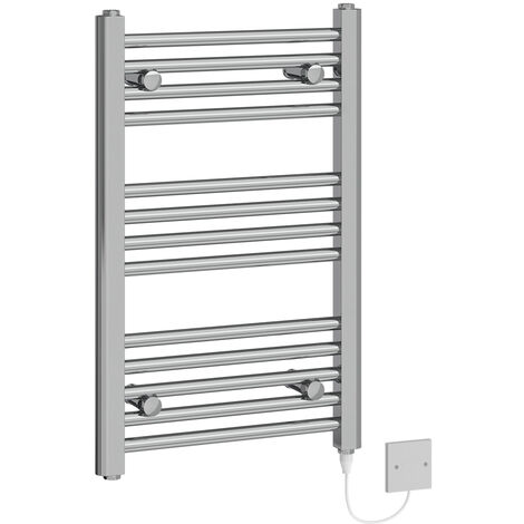 Straight Central Electric Heating Towel Rail Bathroom Heated Rad Radiator Chrome 700x450mm 100W