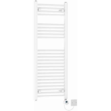 Straight Electric Heated Towel LCD Display Thermo Radiator Prefilled White 1200x450mm 500W