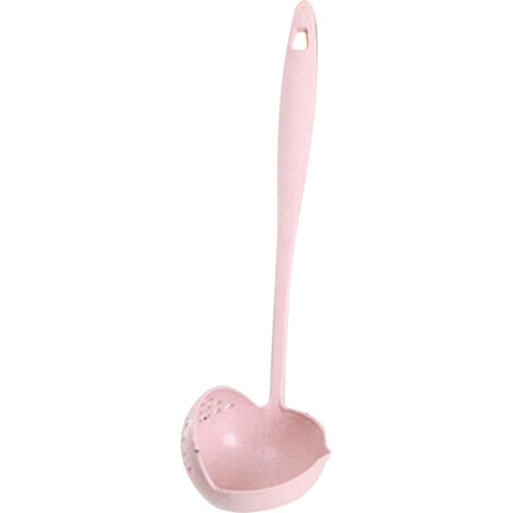 Straining Ladle Pink Simple 2 in 1 Durable Sturdy Spout Design Hanging Hole Soup Strainer Ladle for Hotpot Cooking Kitchen