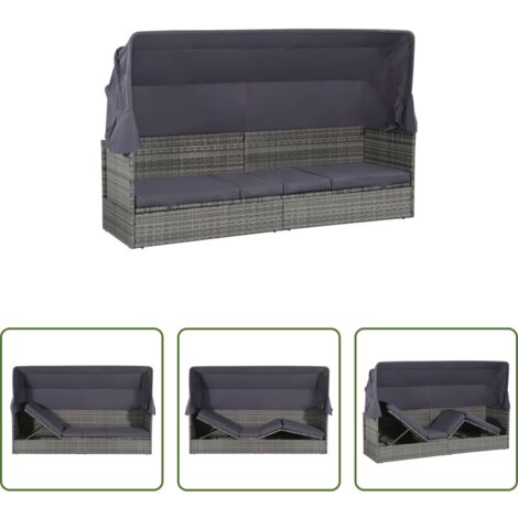 Strandkorb -  Gartenbett mit Baldachin Grau 205×62 cm Poly Rattan
