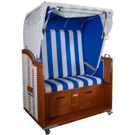 Strandkorb Juister-Modell 2 Sitzer bis 45° verstellbar PVC weiß / blau