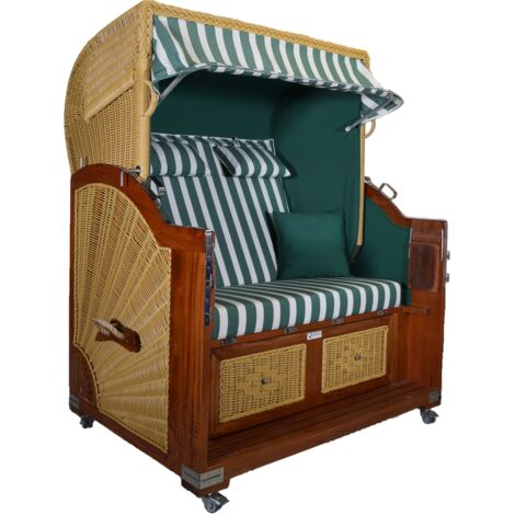 Strandkorb Mahagoni XL grün / weiß 2½ Sitzer