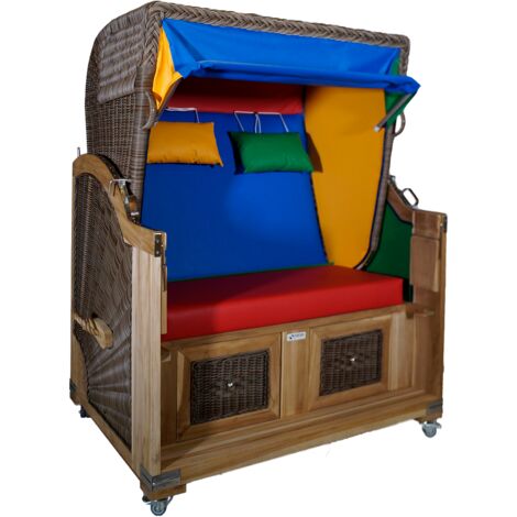 Strandkorb Teak PVC 2 Sitzer Voll-Liegemodell Harlekin Sondermodell
