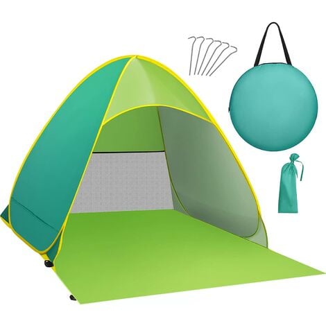 Strandmuschel, Tragbar Extra Light Strandzelt, Sun Shelter für 2-3 Personen, Einschließlich Tragetasche und Zeltpflöcke, UV-Schutz, Beach Zelt für Familie, Strand, Garten, Camping
