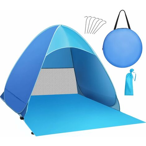 Strandmuschel, Tragbar Extra Light Strandzelt, Sun Shelter für 2-3 Personen, Einschließlich Tragetasche und Zeltpflöcke, UV-Schutz, Beach Zelt für Familie, Strand, Garten, Camping
