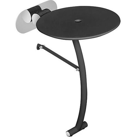 Strapontin Elida avec pied en inox/PE/HD, noir 320x500x390/130mm, avec fixation