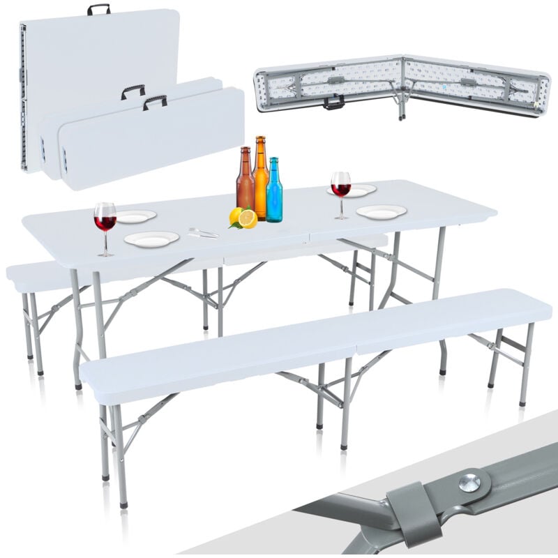 Strattore - Set de Jardin en Plastique - 2x Banc et Table - Pliable