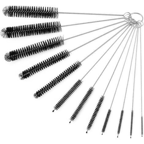 Straw cleaning brush set, 12 pieces, includes an 8.2-inch bottle cleaning brush and a nylon straw brush, suitable for sippy cups, insulated cups, water bottles, and straws (black).