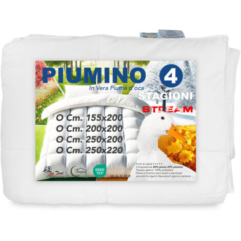 Stream 4 Seasons Duvet d'oie – 80 % Plume 20 % Couette, 150+500 gr joignable, matelassage de tiroir, blanc Cm. 200X200