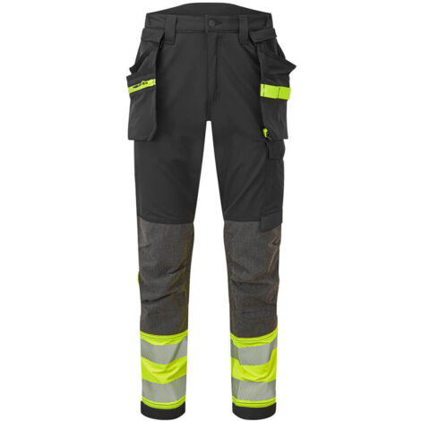 Stretch-Hose Ev4 Hochsichtbarkeit Klasse 1 mit abnehmbaren, schwebenden Taschen – Größe 40 – Gelb/Schwarz – Portwest
