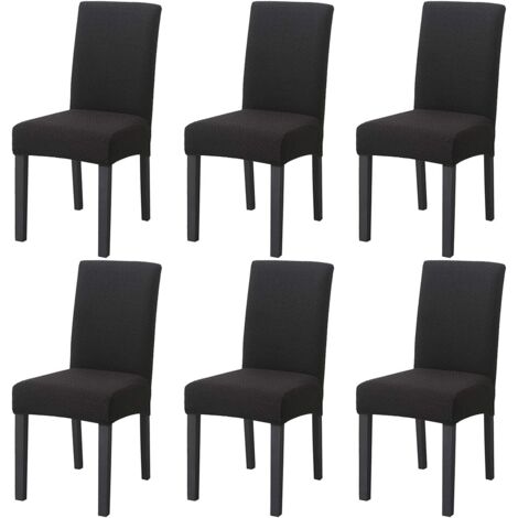 Stretch Jacquard Knit Dining Chair Cover Set of 6 Removable Decorative Chair Covers for Dining, Banquet, Wedding Ceremony (Black)