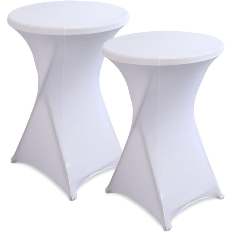 Aougo - Stretch Nappe, 2 Pièce Lavable Polyester Table Cover Nappe Mange Debout Ronde Protection Table Cocktail 80x110cm(Blanc)