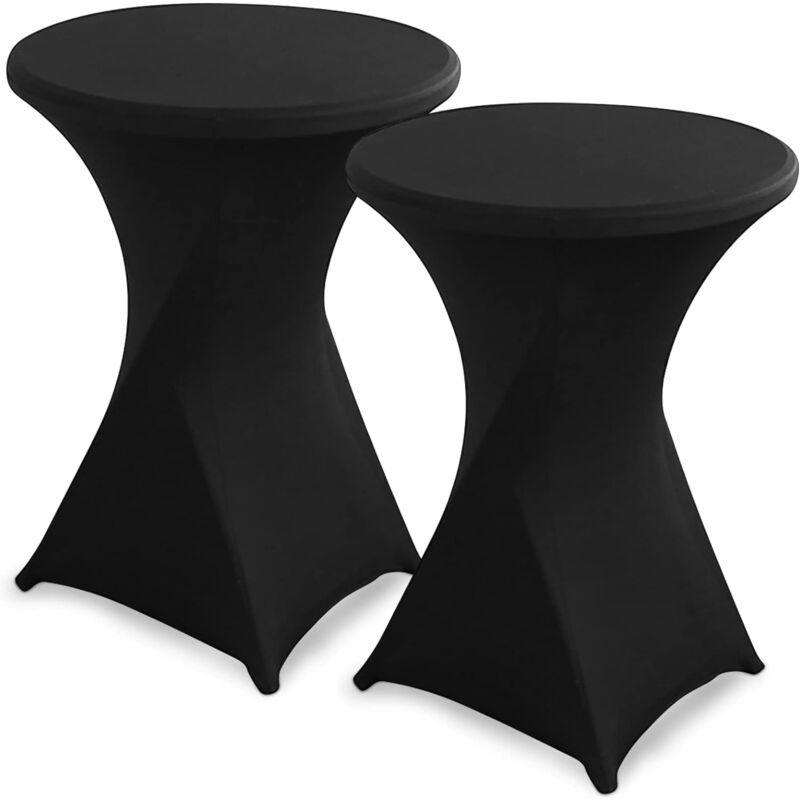Aougo - Stretch Nappe, 2 Pièce Lavable Polyester Table Cover Nappe Mange Debout Ronde Protection Table Cocktail 80x110cm(Noir)