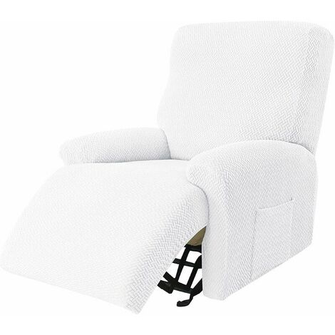 Stretch Recliner Slipcover, 4 Pieces Jacquard Recliner Slipcover Recliner Slipcover Non-Slip Washable Removable Recliner Chair Cover for Living Room-White-1 Seater
