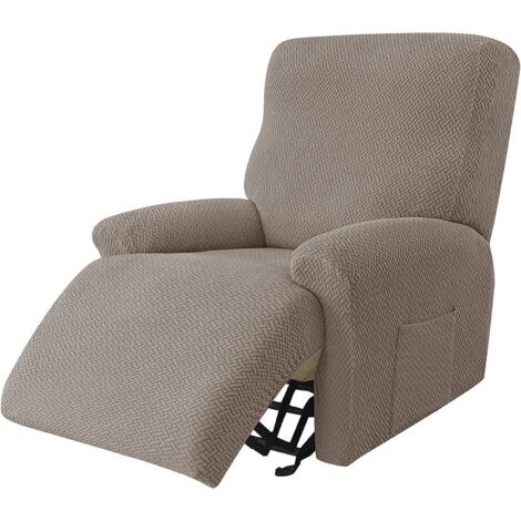 Stretch-Sesselbezug, 4-teilig, Jacquard-Stoff, rutschfest, abnehmbar und waschbar, Khaki