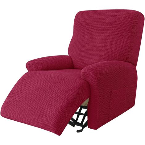Stretch-Sesselbezug, 4-teilig, Jacquard-Stoff, rutschfest, abnehmbar und waschbar, Weinrot