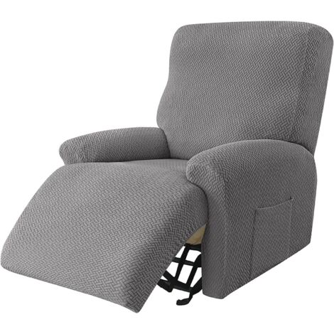 Stretch-Sesselbezug, 4-teiliger Jacquard-Sesselbezug, rutschfest, abnehmbar, waschbar, grau