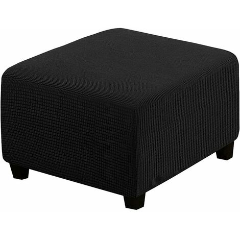 Stretch Slipcovers, Square Jacquard Storage Stool Protector Foot Stool Stretch Covers with Elastic Bottom Spandex Fabric Cushion for Footrest Furniture(Black)